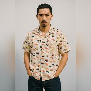 Vintage 90s 3rd Rail Sushi Print Button Up Shirt Size M Third Rail